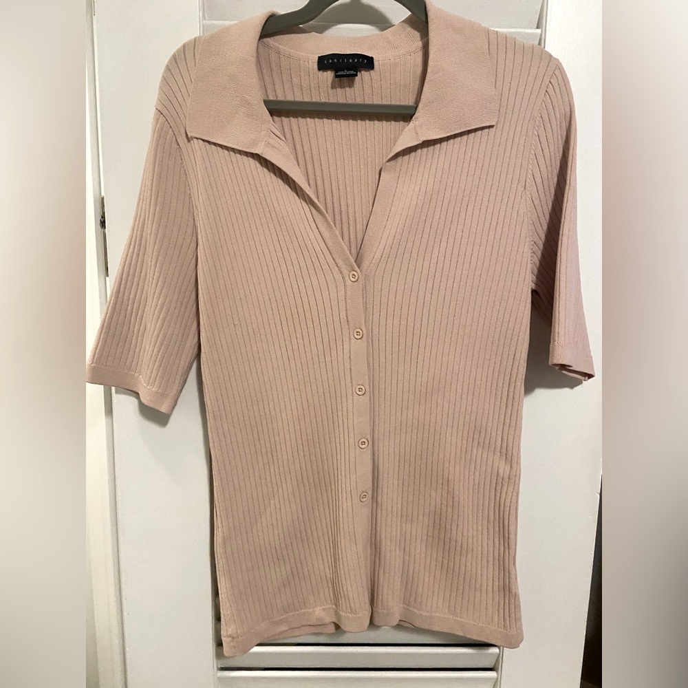 Never Been Worn Sanctuary Tan 3/4 Sleeve Notched Collar Top